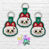 DIGITAL DOWNLOAD Applique Santa Bunny Snap Tab Keychain