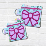 DIGITAL DOWNLOAD Applique Bow Zipper Bag Set 5 SIZES INCLUDED