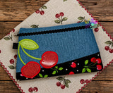 DIGITAL DOWNLOAD Cherry Cherries Clutch Applique Zipper Bag Lined and Unlined