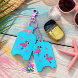 Quilted Flamingo Sanitizer Holder Set | Eyelet & Snap Tab Embroidery Design | Digital Download