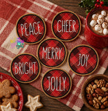DIGITAL DOWNLOAD 4x4 6pc Country Christmas Plaid Applique Coaster Set