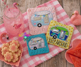 DIGITAL DOWNLOAD Applique Camper Coaster Mug Rug Set 3 SIZES INCLUDED ENVELOPE AND TURN HOLE OPTIONS INCLUDED