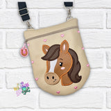 DIGITAL DOWNLOAD Applique Horse Round Bottom Bag | Bonus Zipper Pull Charm