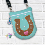 DIGITAL DOWNLOAD Applique Horse Shoe Round Bottom Bag | Bonus Zipper Pull Charm
