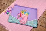 DIGITAL DOWNLOAD Floral Flamingo Clutch Applique Zipper Bag Lined and Unlined
