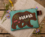 DIGITAL DOWNLOAD Applique Mama Bear Top Zip Wallet Set 2 SIZES INCLUDED UNLINED