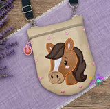 DIGITAL DOWNLOAD Applique Horse Round Bottom Bag | Bonus Zipper Pull Charm