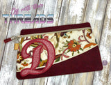 DIGITAL DOWNLOAD Letter D Clutch Applique Zipper Bag Lined and Unlined Alphabet