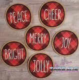 DIGITAL DOWNLOAD 4x4 6pc Country Christmas Plaid Applique Coaster Set
