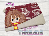 DIGITAL DOWNLOAD Applique Wizard Girl Clutch Zipper Bag Lined and Unlined