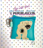DIGITAL DOWNLOAD 5x5 ITH Applique Pug Poo Zipper Bag Lined and Unlined