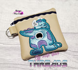 DIGITAL DOWNLOAD 5x5 ITH Applique Blue Monster Bum Poo Zipper Bag Lined and Unlined