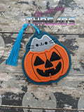 DIGITAL DOWNLOAD Applique Pumpkin Kitty Bookmark Ornament Gift Tag