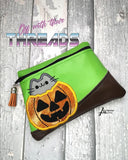 DIGITAL DOWNLOAD Jack O Lantern Kitty Clutch Applique Zipper Bag Lined and Unlined