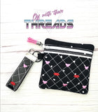 DIGITAL DOWNLOAD 4" & 5" Quilted Valentine Heart Zipper Bag and Key Fob Set 2 BAG SIZES 2 FOB SIZES