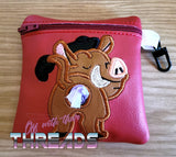 DIGITAL DOWNLOAD 5x5 ITH Applique Warthog Bum Poo Zipper Bag Lined and Unlined Sketchy Fill