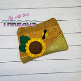 DIGITAL DOWNLOAD Applique Sunflower Clutch Zipper Bag Lined and Unlined