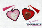 DIGITAL DOWNLOAD Applique Heart Kitties Bookmark Set Ornament Gift Tag