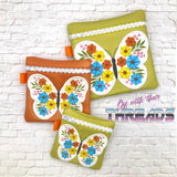 DIGITAL DOWNLOAD Floral Butterfly Zipper Bag Set Lined and Unlined 3 SIZES INCLUDED
