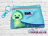 DIGITAL DOWNLOAD Applique Dinosaur Rawr Clutch Zipper Bag Lined and Unlined
