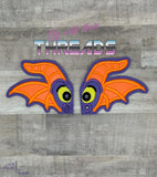 DIGITAL DOWNLOAD Applique Purple Dragon Shoe Boot Wings SATIN AND BEAN STITCH EYELET OPTIONS INCLUDED