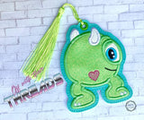 DIGITAL DOWNLOAD Applique Green Monster Bookmark Gift Tag Ornament